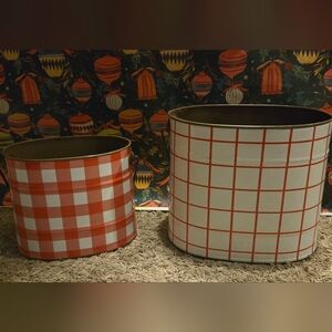 Red Gingham/Plaid Metal Bucket w/Handle